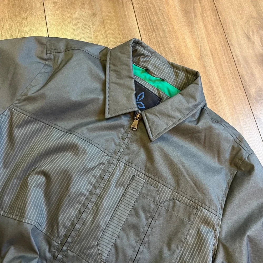 Prana Mens Full Zip Jacket Charcoal Blue Gray Striped Chest Pocket Size Medium - Picture 2 of 5